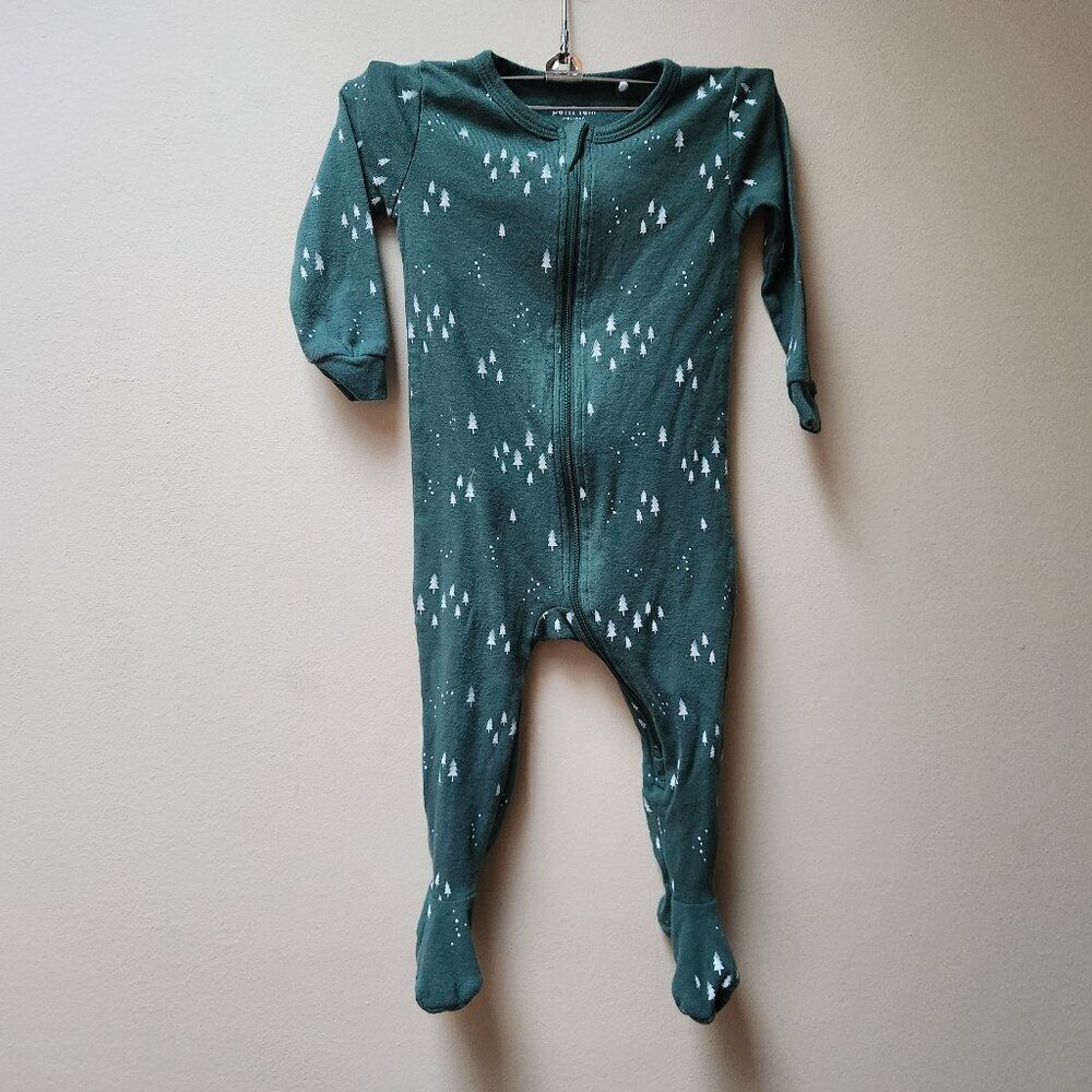 5/$25 Petit Lem Holiday green tree print sleeper / 12 months